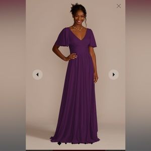 David’s Bridal flutter sleeve crisscross mesh bridesmaid dress